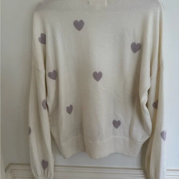Spiritual Gangster cream and lavender Heart Sweater medium - Picture 4 of 7